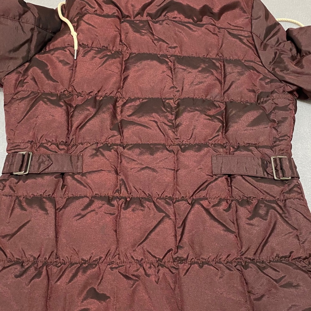 Eddie Bauer Womens Small Burgundy Down Puffer Parka Faux Fur Trim Hood Jacket - Picture 13 of 15